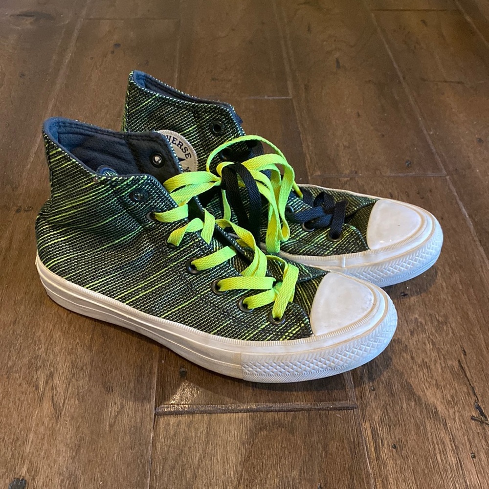 Converse High Top Sneakers in Black and Neon Green